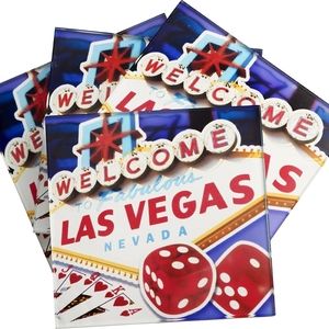 Set 4 Welcome Las Vegas Barware Coasters Tempered Glass